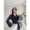 Kruvaze Yaka Kuşaklı Gömlek - SİYAH