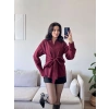 Kuşaklı Oversize Gömlek - BORDO
