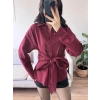 Kuşaklı Oversize Gömlek - BORDO