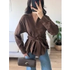 Kuşaklı Oversize Gömlek - KAHVE