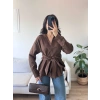 Kuşaklı Oversize Gömlek - KAHVE
