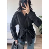 Kuşaklı Oversize Gömlek - SİYAH