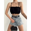 Lastikli Büzgülü Crop-SİYAH