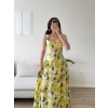 Limon Desen Dokuma Maxi Elbise - SARI