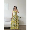 Limon Desen Dokuma Maxi Elbise - SARI