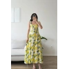 Limon Desen Dokuma Maxi Elbise - SARI