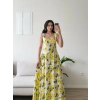 Limon Desen Dokuma Maxi Elbise - SARI