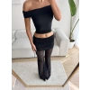 Madonna Crop & Dantel Pantolon Takım - SİYAH