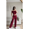 Madonna Crop & Pantolon Takım - BORDO