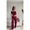 Madonna Crop & Pantolon Takım - BORDO