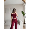 Madonna Crop & Pantolon Takım - BORDO