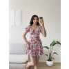 Madonna Yaka Çiçek Desen Elbise