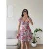 Madonna Yaka Çiçek Desen Elbise