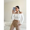 Madonna Yaka Crop Bluz -BEYAZ