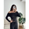 Madonna Yaka Crop & Pantolon Takım - SİYAH