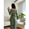 Madonna Yaka Crop & Pantolon Takım - YEŞİL