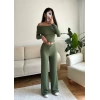 Madonna Yaka Crop & Pantolon Takım - YEŞİL