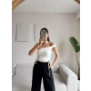 Tek Omuz Köprülü Crop - BEYAZ