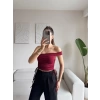 Tek Omuz Köprülü Crop - BORDO