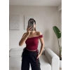 Tek Omuz Köprülü Crop - BORDO