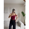 Tek Omuz Köprülü Crop - BORDO