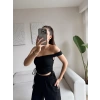 Madonna Yan Bağcıklı Crop - SİYAH