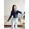 Marka Fermuar Crop - LACİVERT