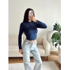 Marka Fermuar Crop - LACİVERT