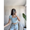 Marka Kare Yaka Crop - MAVİ