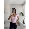 Marka Kısa Kol Fitilli Bodysuit - PEMBE