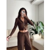 Modal Fermuar Crop & Pantolon Takım - KAHVE