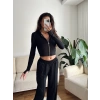Modal Fermuar Crop & Pantolon Takım - SİYAH