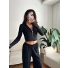 Modal Fermuar Crop & Pantolon Takım - SİYAH