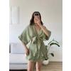 Müslin Kimono Etekli Takım - YEŞİL
