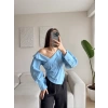Omuz Açık Asimetrik Gömlek - BEBE MAVİSİ
