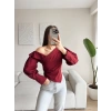 Omuz Açık Asimetrik Gömlek - BORDO