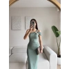 Omuz Aksesuar Drapeli Elbise - YEŞİL