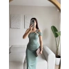 Omuz Aksesuar Drapeli Elbise - YEŞİL