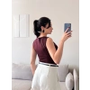 Omuz Aksesuar Halter Crop - KAHVE