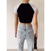Omuz Bağlamalı Ejder Baskı Crop-SİYAH