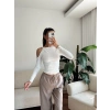 Omuz Burgu Crop - BEYAZ