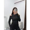 Omuz Damla Madonna Bluz - SİYAH