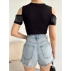 Omuz Dekolte Kaşkorse Crop-SİYAH