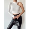 Omuz Detay Boğazlı Crop Bluz-BEYAZ
