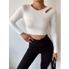 Omuz Detay Crop Bluz-BEYAZ