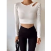 Omuz Detay Crop Bluz-BEYAZ