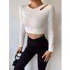 Omuz Detay Crop Bluz-BEYAZ