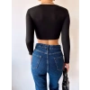 Omuz Detay Crop Bluz-SİYAH