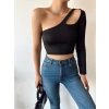 Omuz Detay Crop Bluz-SİYAH