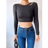 Omuz Detay Crop Bluz-SİYAH